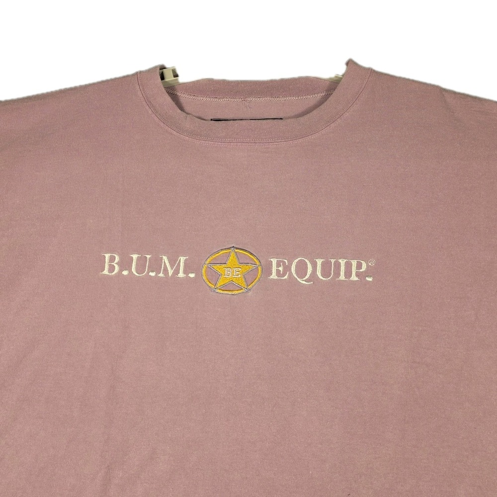 Vintage 90s B.U.M. Equipment T-Shirt Men's XL Mauve Made In USA Embroidered Logo